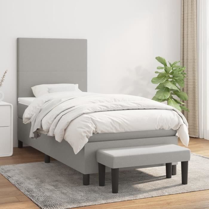 3136389 vidaXL Divan Bed with Mattress Light Grey 80x200 Cm Fabric