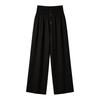 Women's High Waist Wide Leg Pants Linen Blend Elastic Waistband Casual Button Closure Loose Fit Trousers