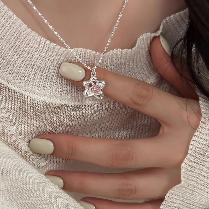 925 Silver Necklace Cute Five Pointed Star Smile Dimple Pendant for Women Girl Jewelry Gift