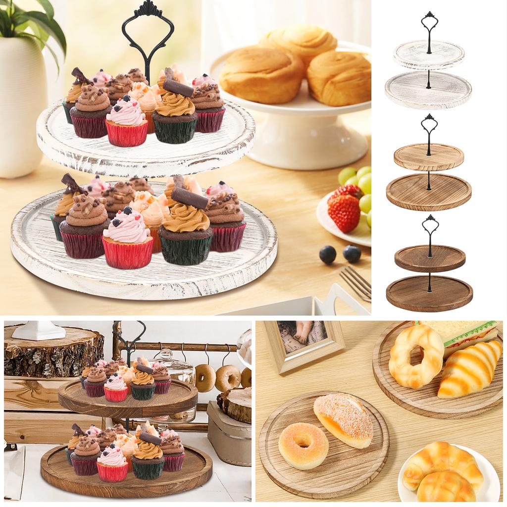 2/3-Layer Wooden Cupcake Stand Round Tiered Cake Display Stand For Birthday Party Dessert Table Fruit Plate Display Tray NEW