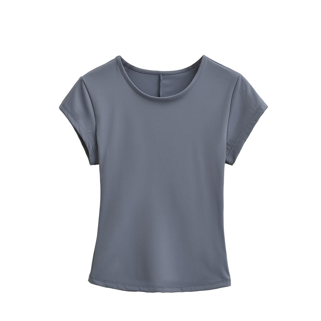 Crew neck short-sleeved T-shirt women's summer new American Spice Girl solid color slim-fitting and thin bottoming shirt sports top