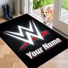 Custom Name WWE LOGO Crystal Velvet Floor Rug Personalized Text Soft Carpet Home Decor
