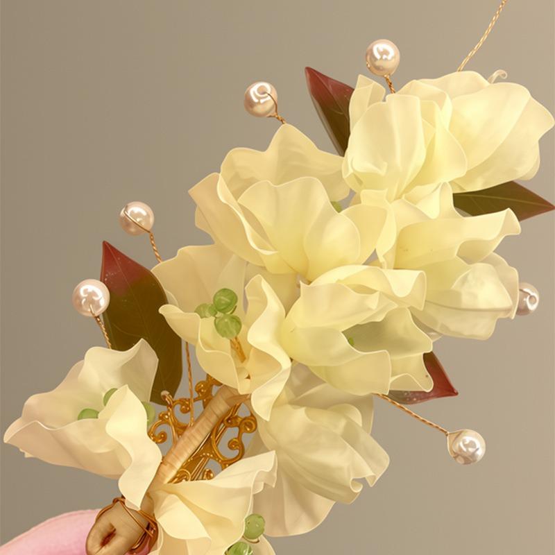 Peach Yaoyao~ Fabric flower pearl hairpin super fairy beautiful atmosphere duck bill clip light luxury temperament hair accessories woman