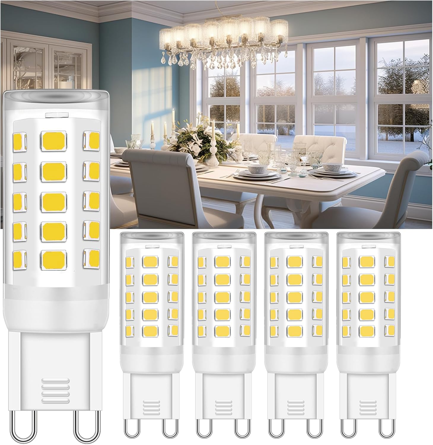 

G9 LED Bulbs, G9 Base, Ceramic, Non-Dimmable, 4W, 400lm, Omnidirectional Wide Beam, Daylight White, 6000K, Equivalent to a 40W Halogen Lamp, Pack of