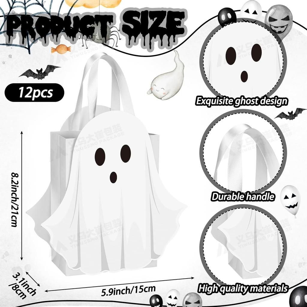 Halloween White Ghost Candy Bag Paper Party Favour Treat with Handle 1 5 10 Pack