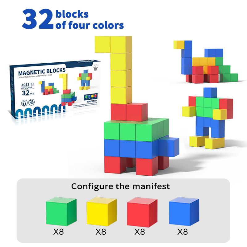 Magnetic cube tile children s toys, magnetic modeling building toys for toddlers, preschool learning, sensory STEM toys, creativ
