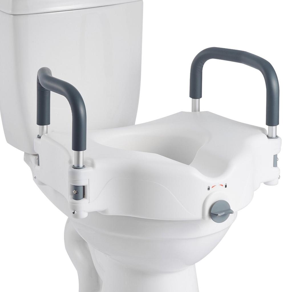 Raised Toilet Seat with Arms, 136.1 kg Load Capacity, 127 mm Lift Height, Widened Commode Elevated Toilet Seat Riser with Padded Handles for Seniors,
