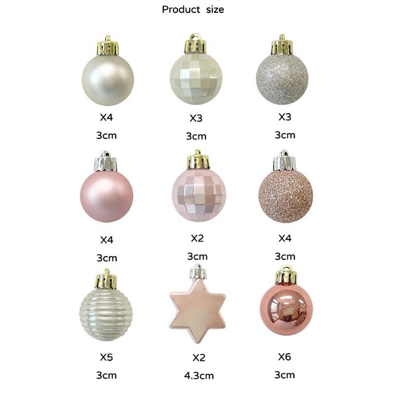 33PCS Christmas tree ornament 3cm light gold Christmas ball 33 pcs Internet celebrity color scheme pendant Christmas combination ball