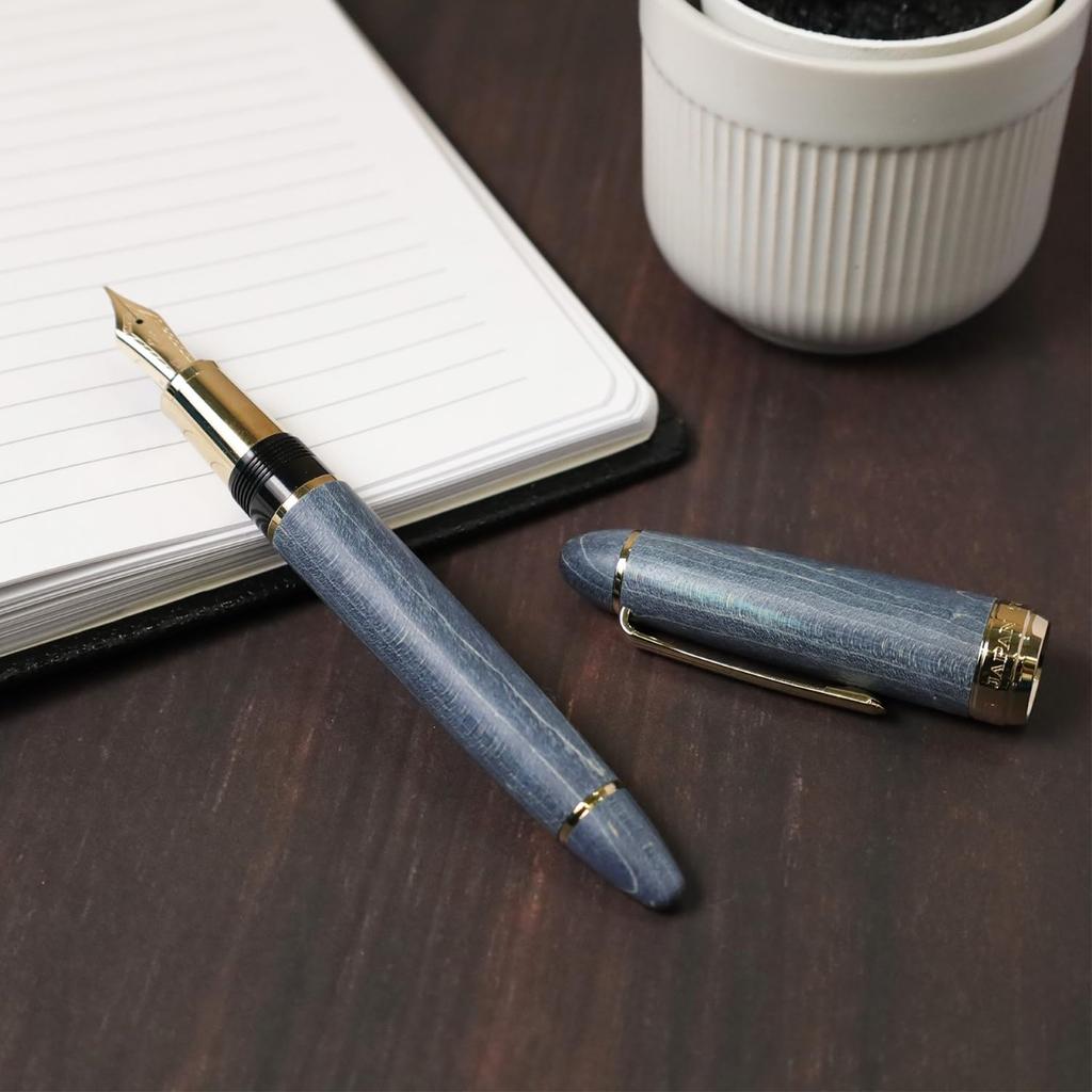 Sailor Hard Maple Fountain Medium Fine 21K Gold Pen, Indigo, Point, Nib, 10-7830-340