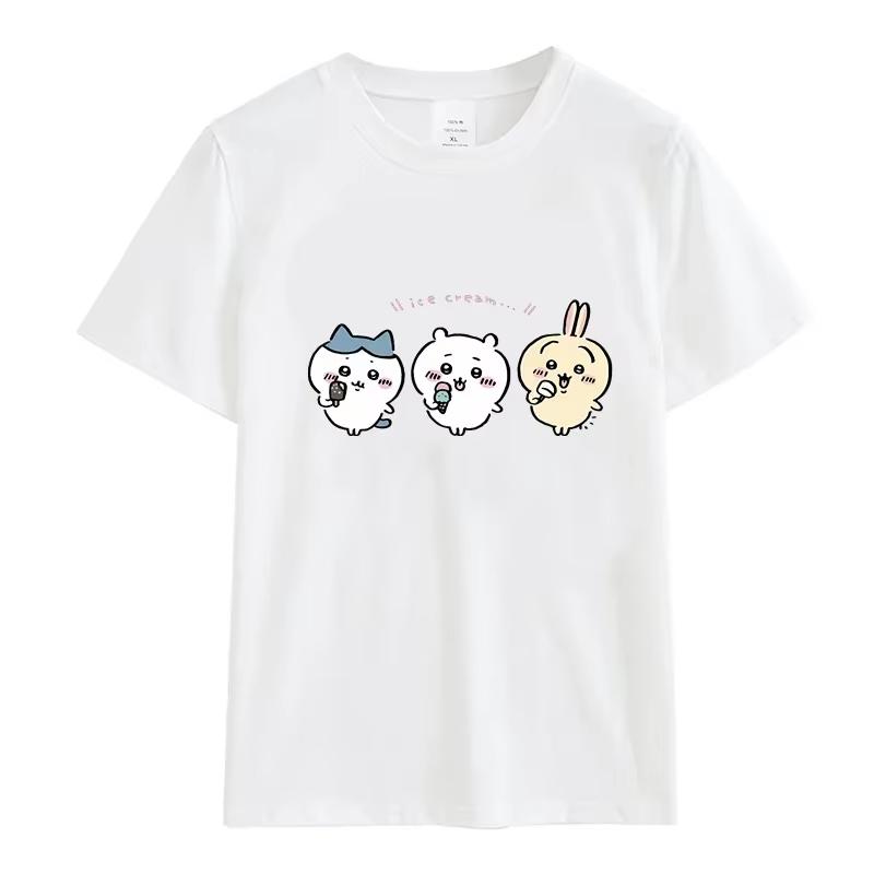 Miniso Chiikawa Cartoon Women Summer Cotton Funny T-Shirts Round Collar Clothes Short Sleeve Clothing Classic Casual Loose Tops