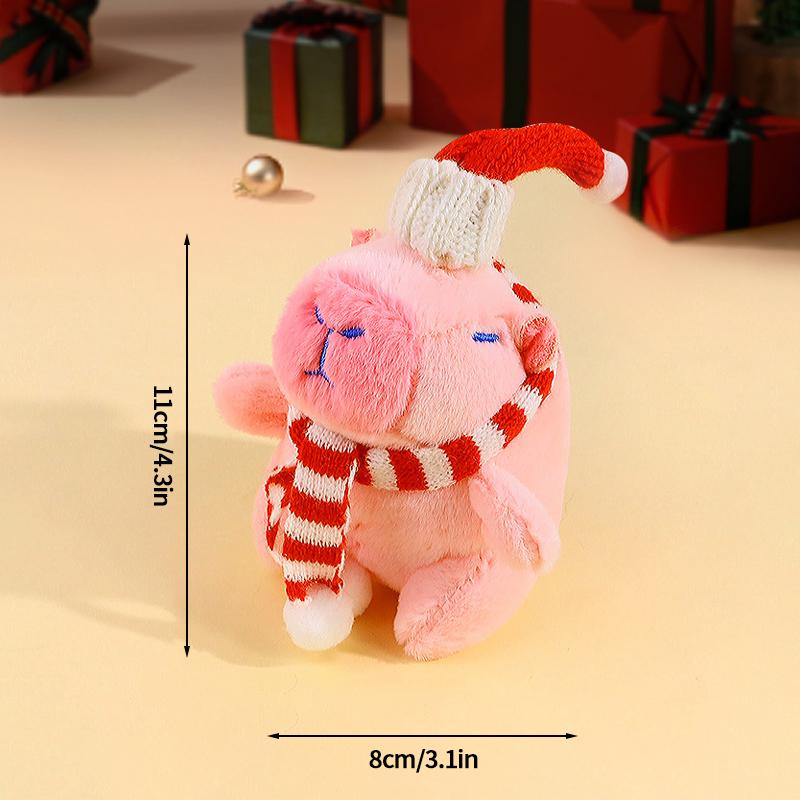 Capybara Christmas Keychain Cute Red Scarf Bear Doll Keyring Hanging Mobile Phones Bag Pendant Christmas Party Small Gifts Decor