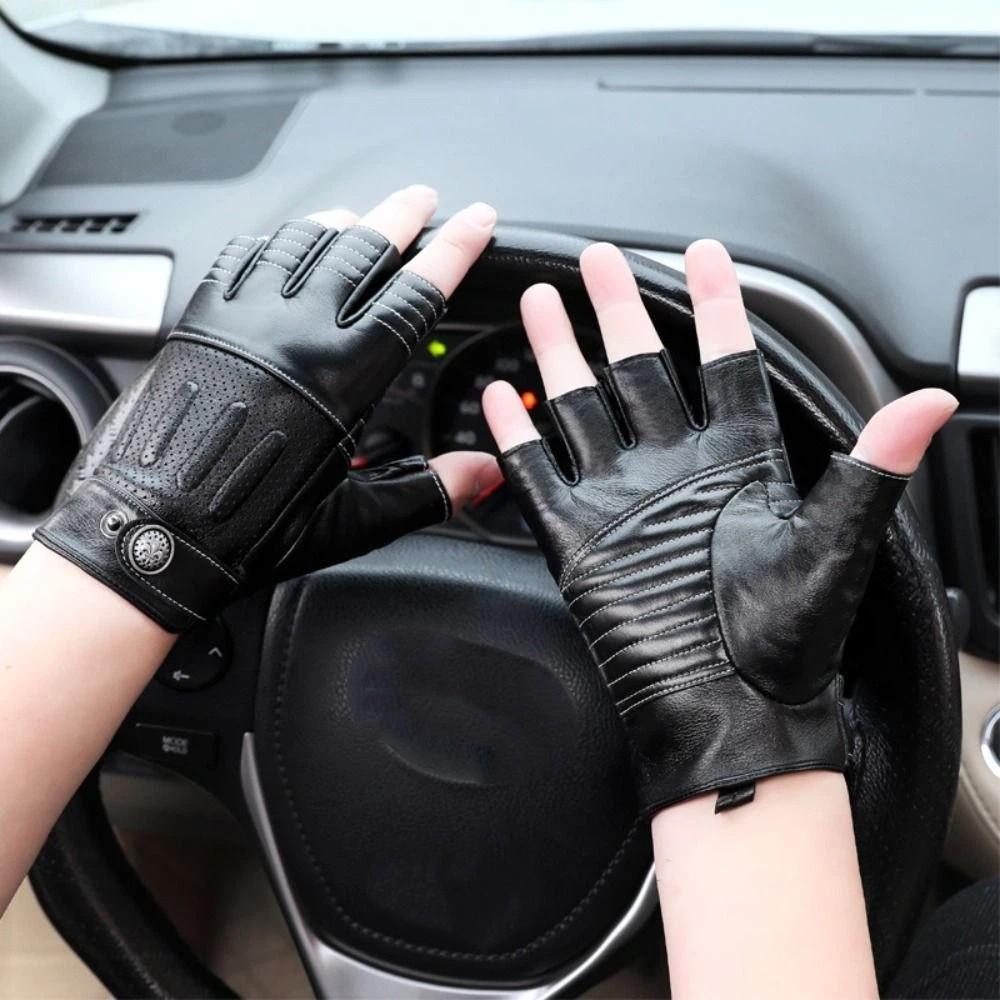 Lightweight Design Half Finger Gloves Genuine Leather Gloves  Daily Outdoor Use