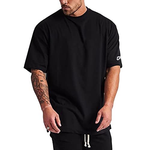 OROLN Men's Gym T-Shirt, Muscle Training Wear, Sportswear, Stylish, Oversized, Short Sleeve, Stretch, Fitness, Sweat-Wicking, Breathable, Solid Color