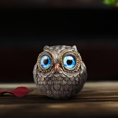1/3Pcs Handmade Realistic Owl Statue with Big Eyes Intricate Feathers Metal Owl