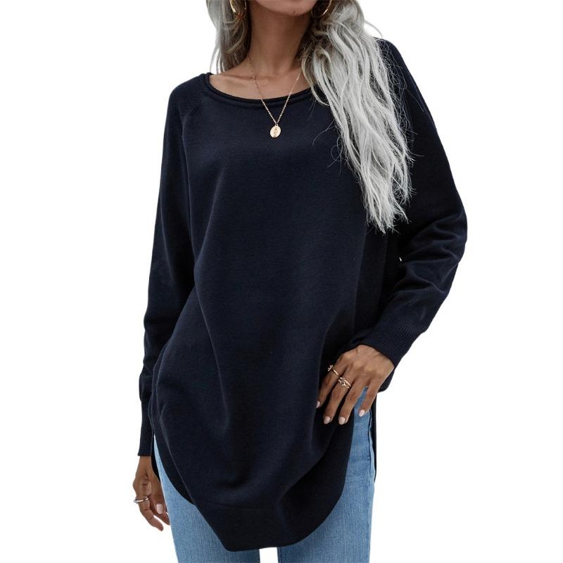 IHUASU Women's Autumn and Winter Commuter Sweater Strapless Solid Color Loose Large Size One Lapel Knit Sweater