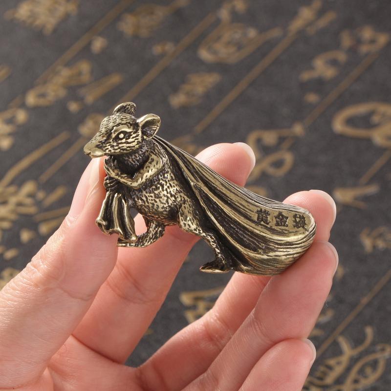 1pc Retro Brass Mouse Ornament,Lucky Mouse,Peach Figurine Miniatures,Cute Rat,Lucky Animal,Small Desktop,Home Decor