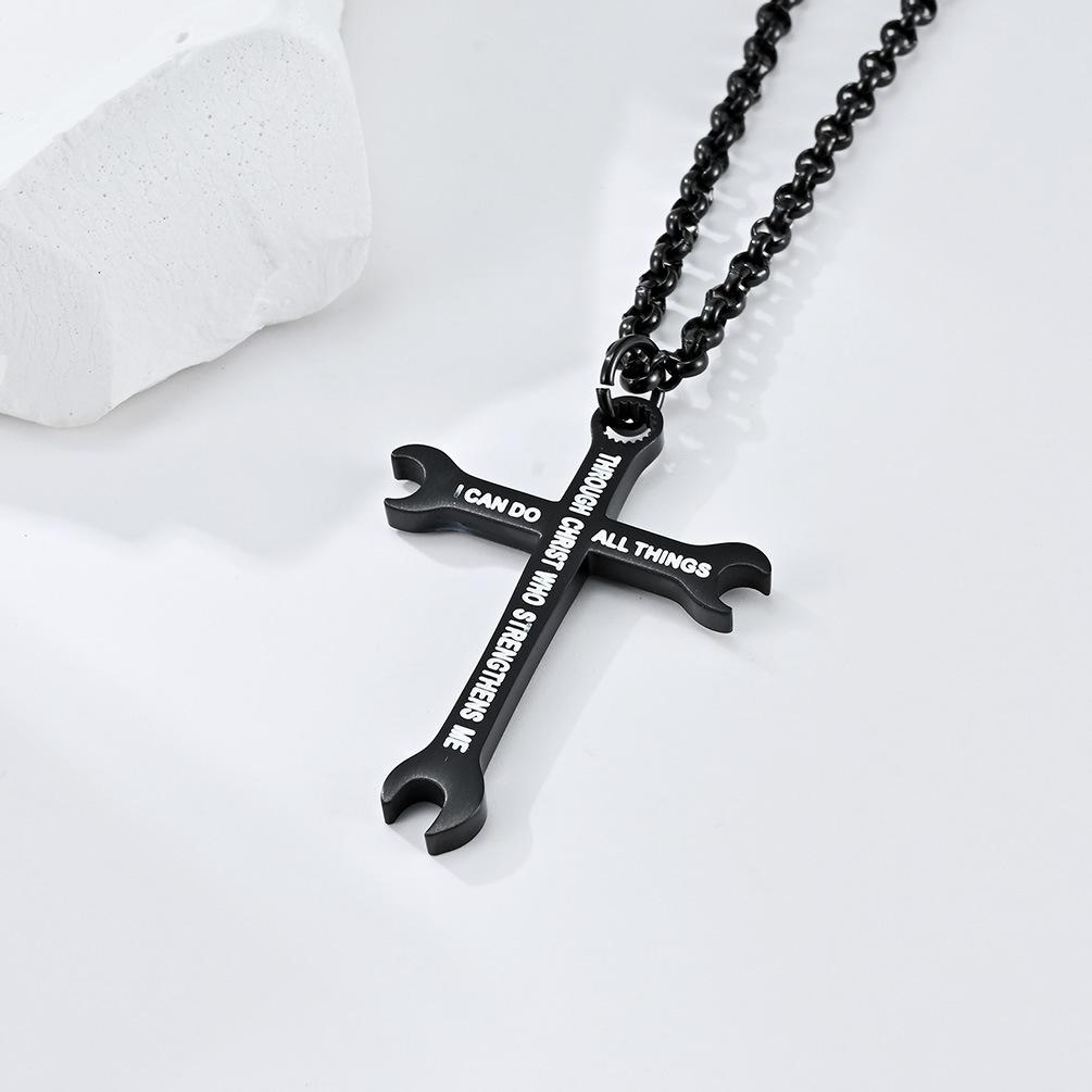 European and American Men s Fashion Spanner Cross Necklace Hip Hop Jewelry Pendant 60CM