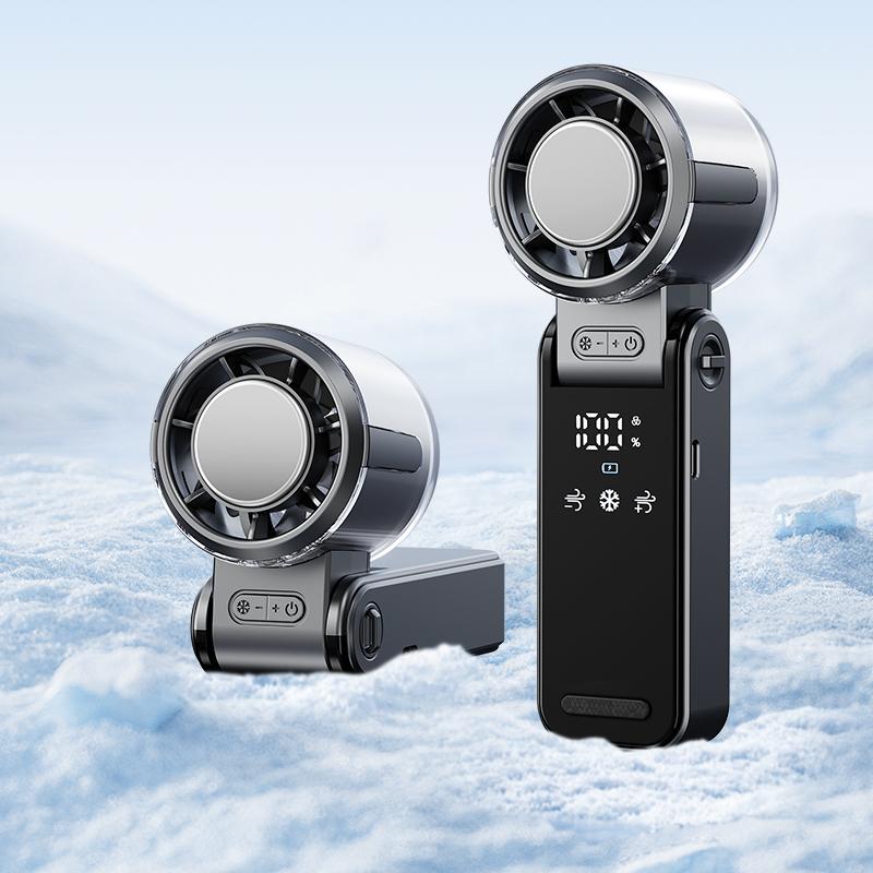 New 4000mAh Semiconductor Refrigeration Handheld Fan Turbine High-speed Violent Electric Fan Folding Neck Ice Pack Small Fan