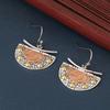 Ethnic Style Copper Material Hand Carved Semicircle Dangle Earrings for Women Vintage Pendant Vacation Banquet Jewelry Accessory