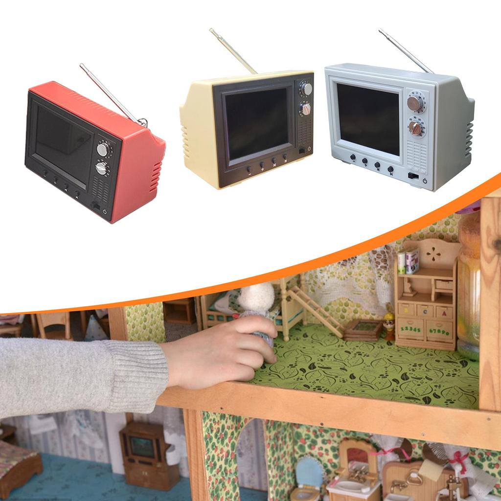 Mini Working TV for Dollhouse, 12TH Scale Miniature Doll Furniture Decor, Miniature TV, Tiny Television Toy Mini TV Furniture