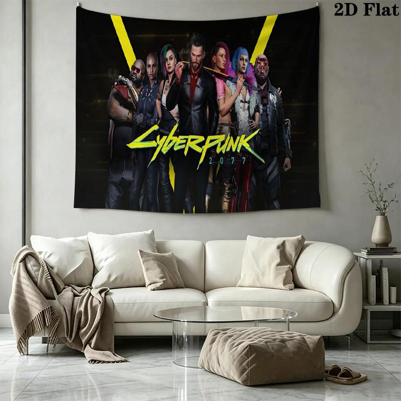 Cyberpunk 2077 Wall Tapestry Aesthetic Wall Hanging Printed Fabric Blanket Decorative Tapestries for Bedroom Living Room Home Decor