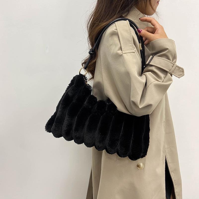 Soft Plush Shoulder Bags For Women 2026 Winter New Designer Purses And Handbags Luxury Underarm Hobo Tote Large Capacity Fur Bag