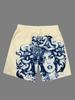 Men Gothic Angel Graffiti 3D Print Mesh Beach Shorts Elastic Drawstring Loose Straight Casual Summer Board Shorts