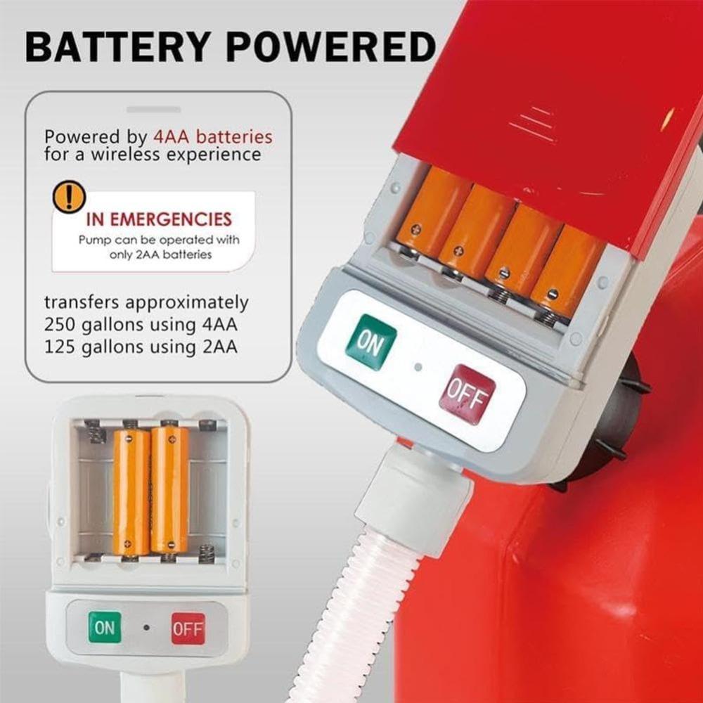 Portable fuel pump with automatic transfer and auto-stop. Comes with a 51-inch hose, and pumps 9.08 liters per minute.