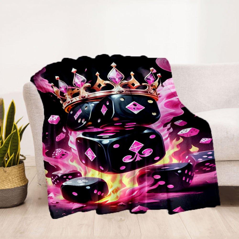 "Royal Flush Dice Set: Luxury Crowned Gaming Pieces with Fiery Flames"Blanket Flannel Throw Blanket for Sofa, Bed, Travel, Camping, Office