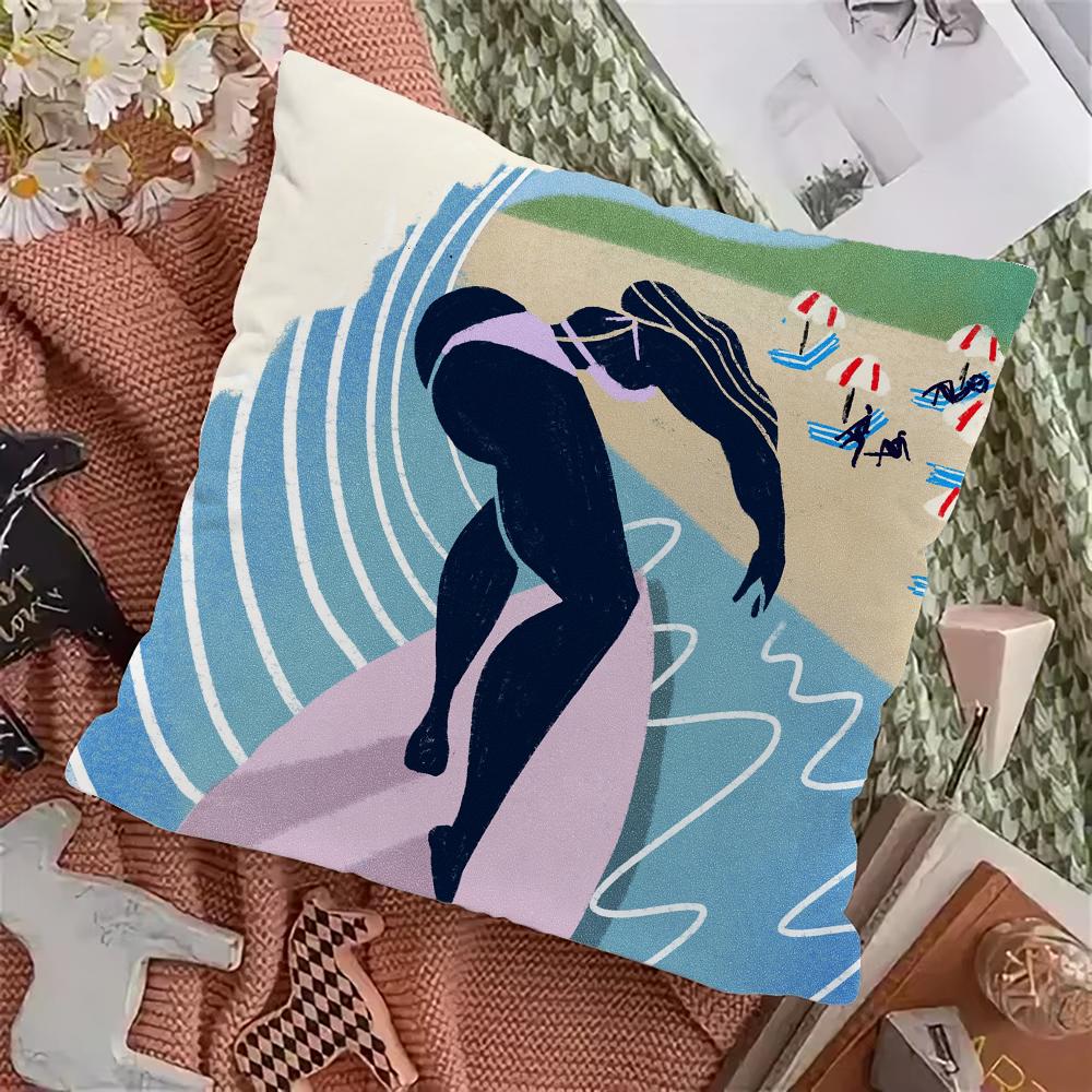 Beach Man Girl Surf Pillow Case Pillowcase Home Sofa Cushions Car Cushions Pillowcover Office Pillowshell Pillow