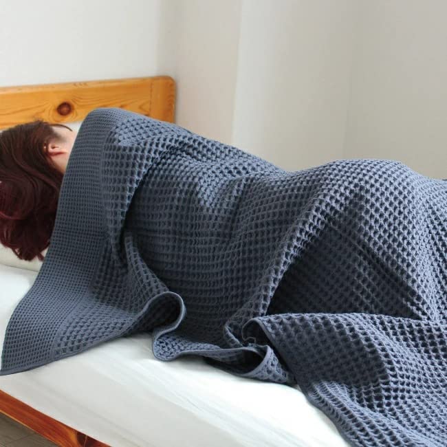 Imabari Waffle Blanket, Stylish Single Size, Washable, All-Season (Navy)