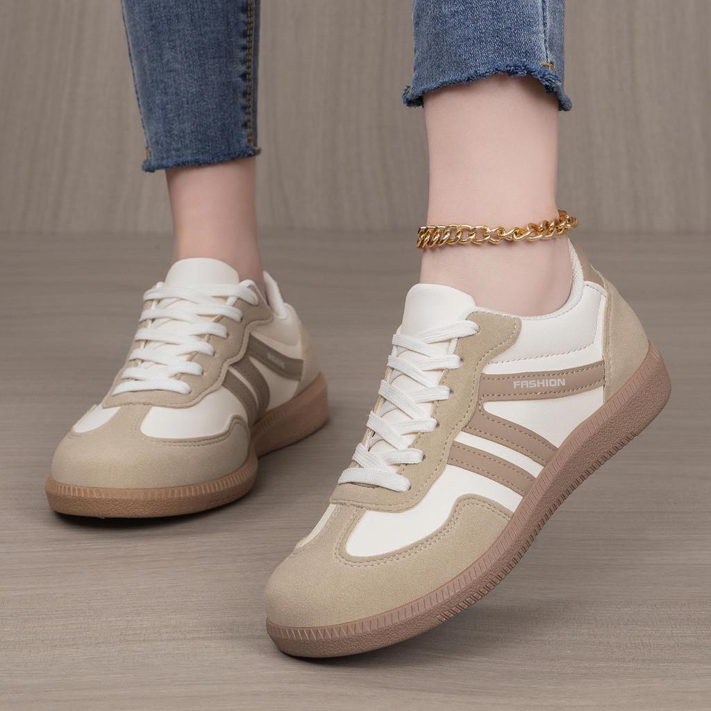 Spring Women's Retro Color Block Lace-up Sports Shoes - Plus Size German Training Style