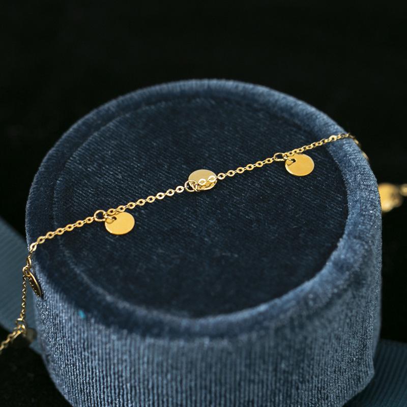 18K Gold-Plated S925 Sterling Silver Necklace for Women - Minimalist Round Disc Pendant, Light Luxury Clavicle Chain