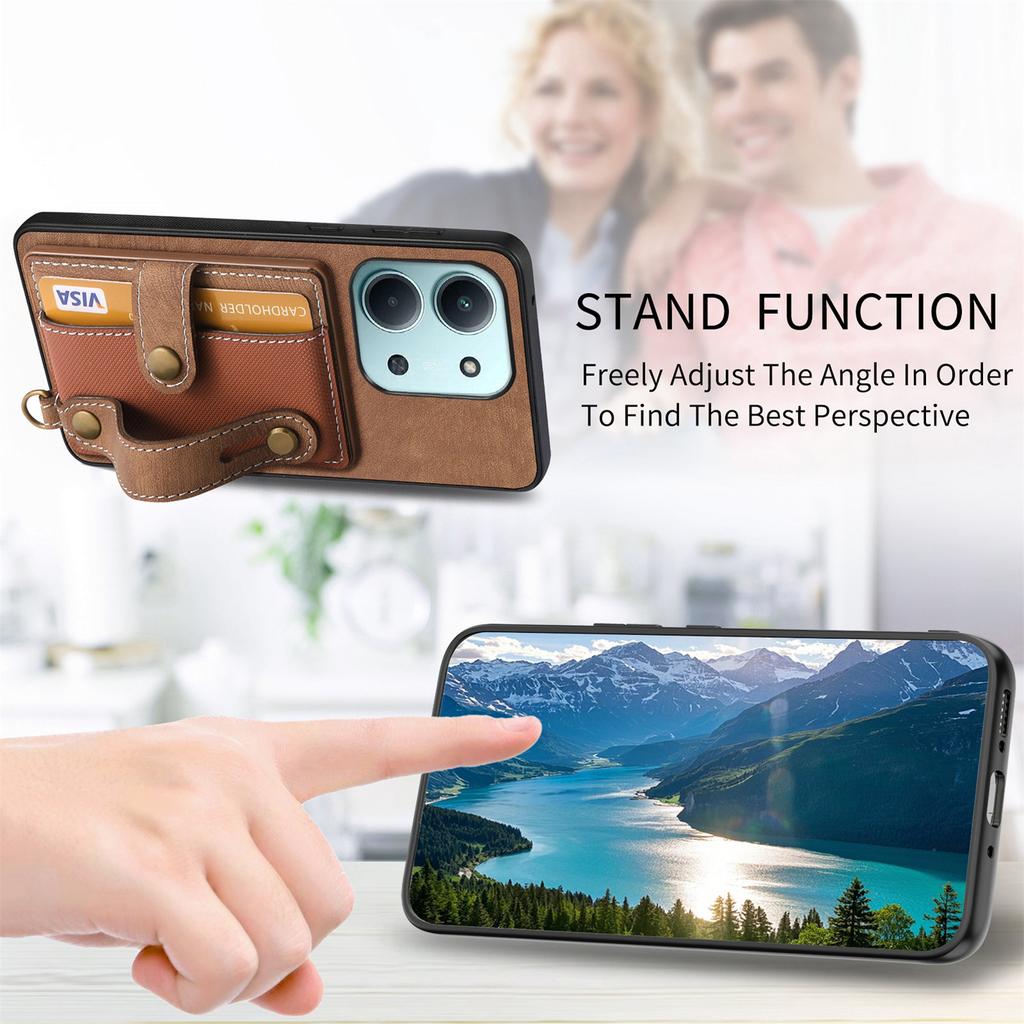 Retro PU Leather Case for Xiaomi Poco C85 4G (171mm)/Redmi 15C 4G (Global) (171mm) Phone Cover with Card Holder/Wristband Kickstand