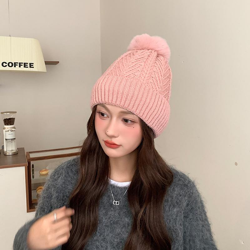 

Plus Velvet Warm Ear Protection Windproof Woolen Hat Women s Autumn and Winter Solid Color Versatile Cold Hat Cold Proof Wool Ball Knitted Hat one size