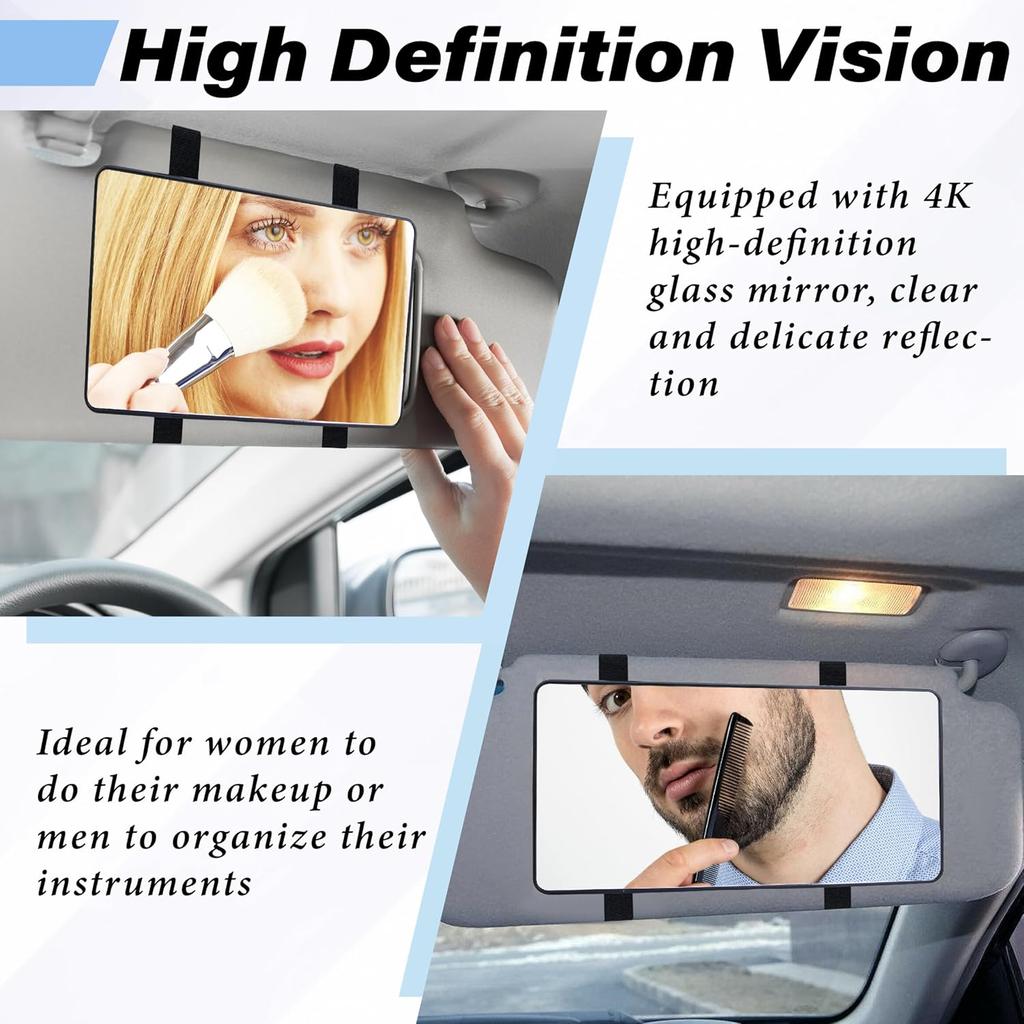 Car Sun Visor Mirror, Cosmetic Makeup Mirrors With Straps, HD Cars Interior Cosmetic Mirror, Car Accessories For Women Universal Sun Visor Mirrors