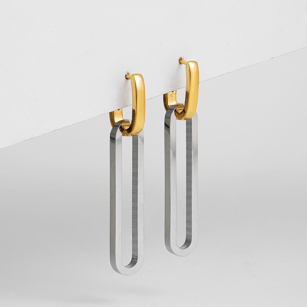 Minimalist Gold&Silver Plated Mix Stainless Steel Earrings for Women Double Layer C Shaped Small Hoop Earrings Jewelry