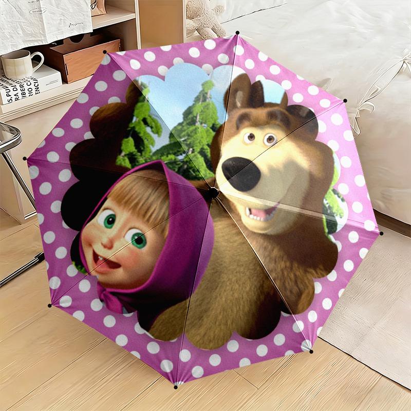 Cartoon Russian Animation Fairy Tale Masha and the Bear Cartoon Umbrella, a Must-have for Home and Outdoor Travel, Foldable Wrought Iron Umbrella W3