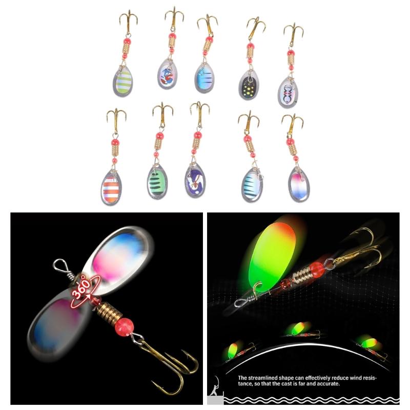 10Pcs Colorful Metal Spinner Baits Set Trout Fishing Lures Sequins Baits Treble Hook Hard Metal Baits Crankbaits Enduring