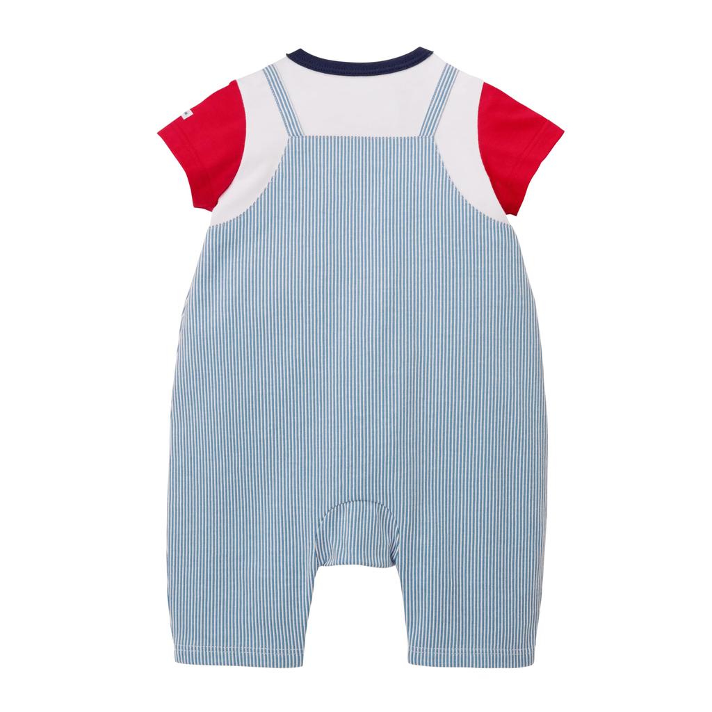 Short All Short Made in Baby Baby Blue [MIKI HOUSE] Rompers, Sleeves, 3/4 Length, Border, Bear, Japan, Boys, Babies, Kids, Clothes, Children's