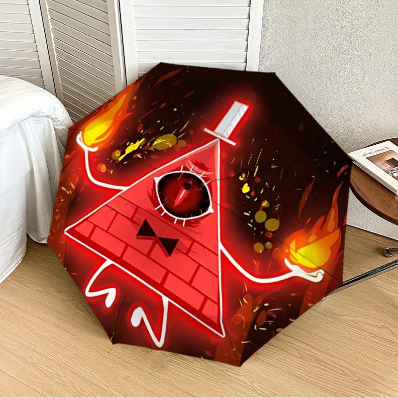 1pc Gravity Falls Bill Cipher Automatic Folding Umbrella - Compact 8-Rib Design, Durable Plastic & Iron, Lightweight for Outdoor Daily Use,  a0929187