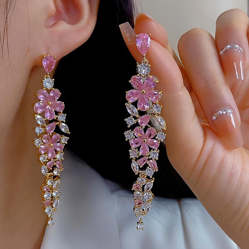 French Court Style Purple Zircon Geometric Flower Earrings for Women - Luxurious, Trendy, Exquisite Stud Jewelry