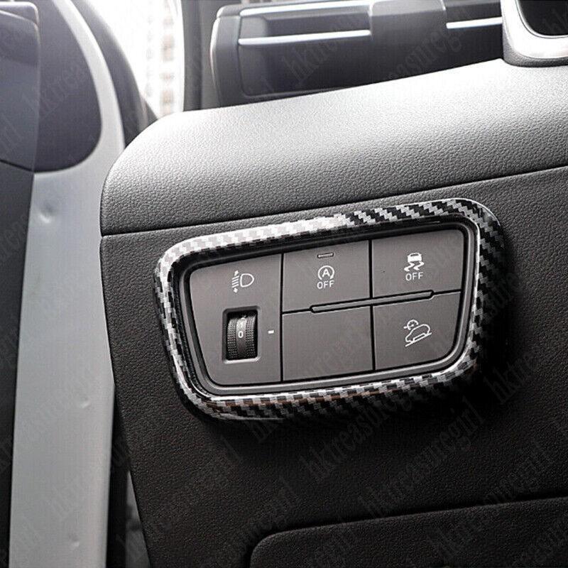 Carbon Fiber ABS Headlight Switch Frame Trim Cover For Hyundai Tucson 2022-2024
