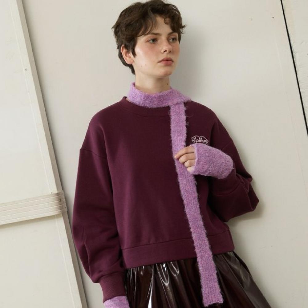 Lipbbam Cotton Double Soft Fleece Puff Sleeve Crop Sweatshirt Ltw015