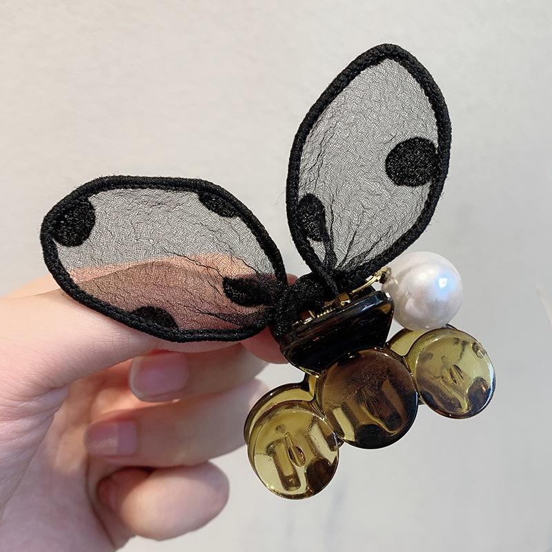 New Super Cute Polka-dot Lace Stereo Rabbit Ears Clip Bangs Broken Hair Clips Pearl Headdress Hairpin Women