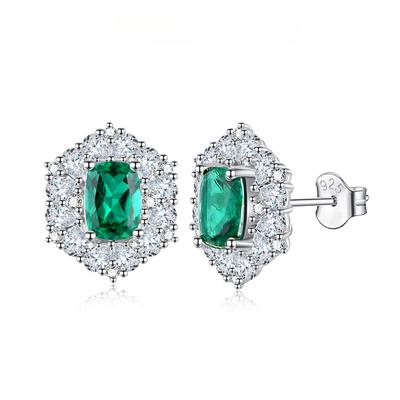 Sterling Silver 100% 925  Emerald  Zircon Gemstone Engagement Luxury Earrings For Women Girls Fine Jewelry