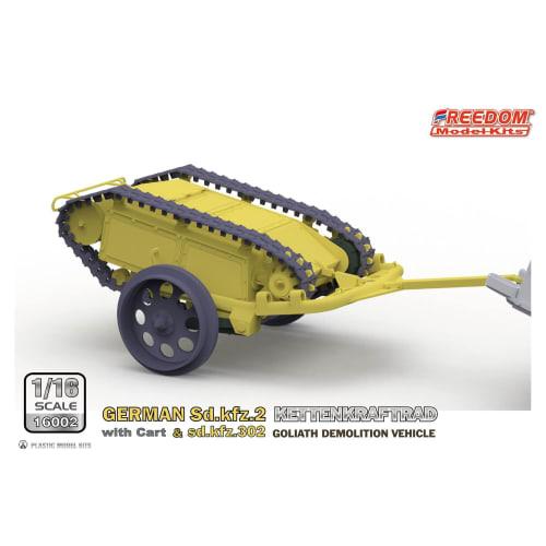 Freedom Model Kits 1/16 Scale World War II German Sd.kfz.2 Kettenkraftrad and Sd.Kfz.302 Goliath Light Explosive Transport Vehicle Cart Set, Plastic M