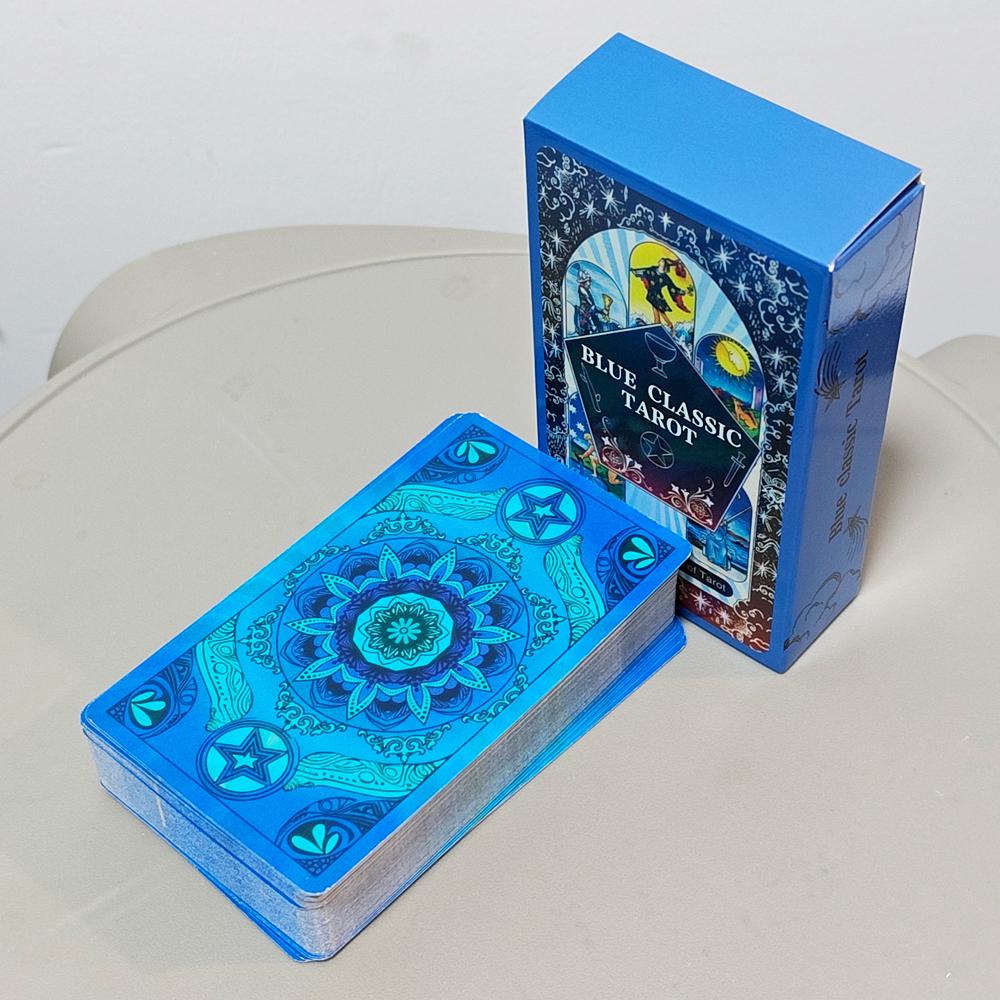 Blue Classic Tarot Deck 10.3*6cm - 78 Cards Traditional Waite Imagery with Celestial Mandala Back, Unique Starry Border Design