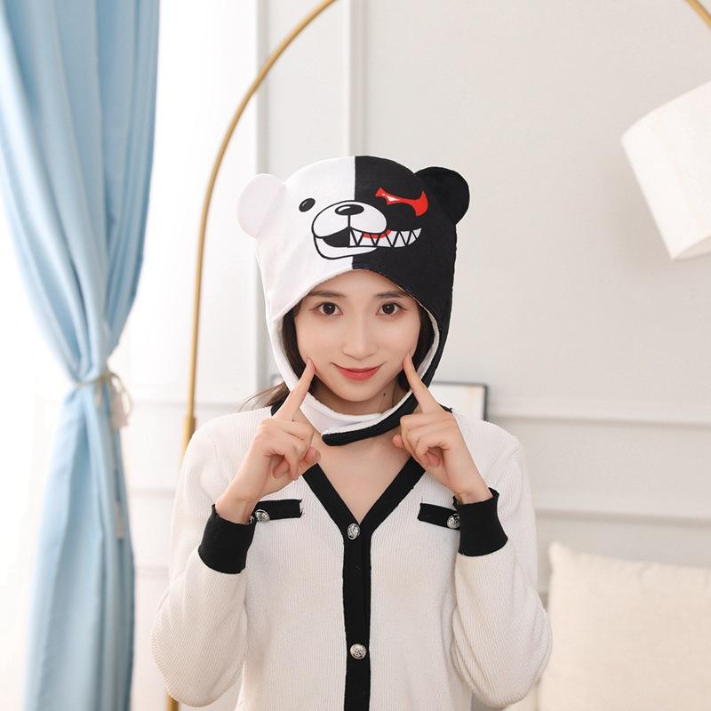 

Анимационные косплей-аксессуары на Хэллоуин, короткая черно-белая шапка-капюшон медведя, реквизит для фото, мультяшный капюшон 30*34CM0.1kg