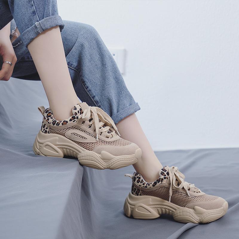 2025 Leopard Print Dad Shoes Women's Mesh Breathable Summer New Casual Super Comfortable Sports Women's Shoe